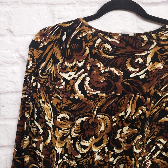 Chico's Additions Sz 3 Black Brown Artsy Printed Top 3/4 Sleeves Chicos XL 16 - Picture 9 of 12